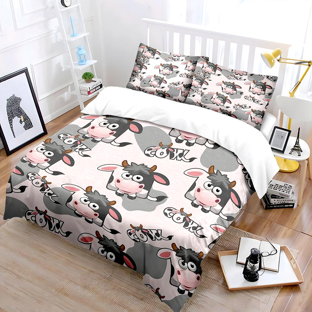 Cute Cartoon Cow Pattern Pattern Duvet Cover Set Digital Print Colorful Polyester Bedding with Zipper Closur for Kids Gifts