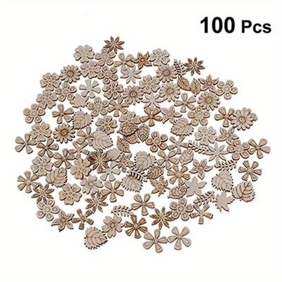 100 adet/torba Ev Dekorasyonu Asılı Süs Aksesuar Boyama Scrapbooking El İşi Ahşap Kendin Yap Bitki Çiçek Şekli El Yapımı