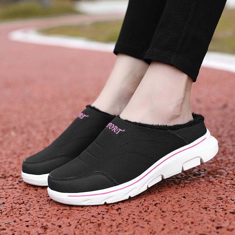 Winter new velvet warm cotton shoes half tray casual shoes thickened slippers lazy shoes lightweight couple