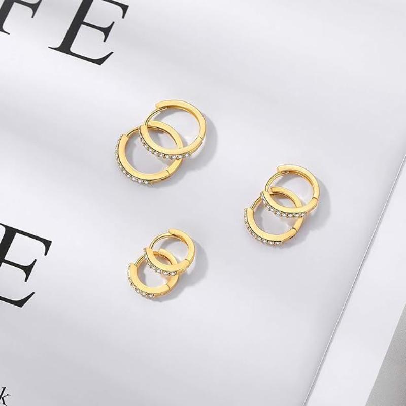 2 Stück/Paar Anlaufgeschützte Metall Zirkonia Creolen Ohrringe Gold Silber Farbe Huggie Knorpel Ohrring Piercing Schmuck