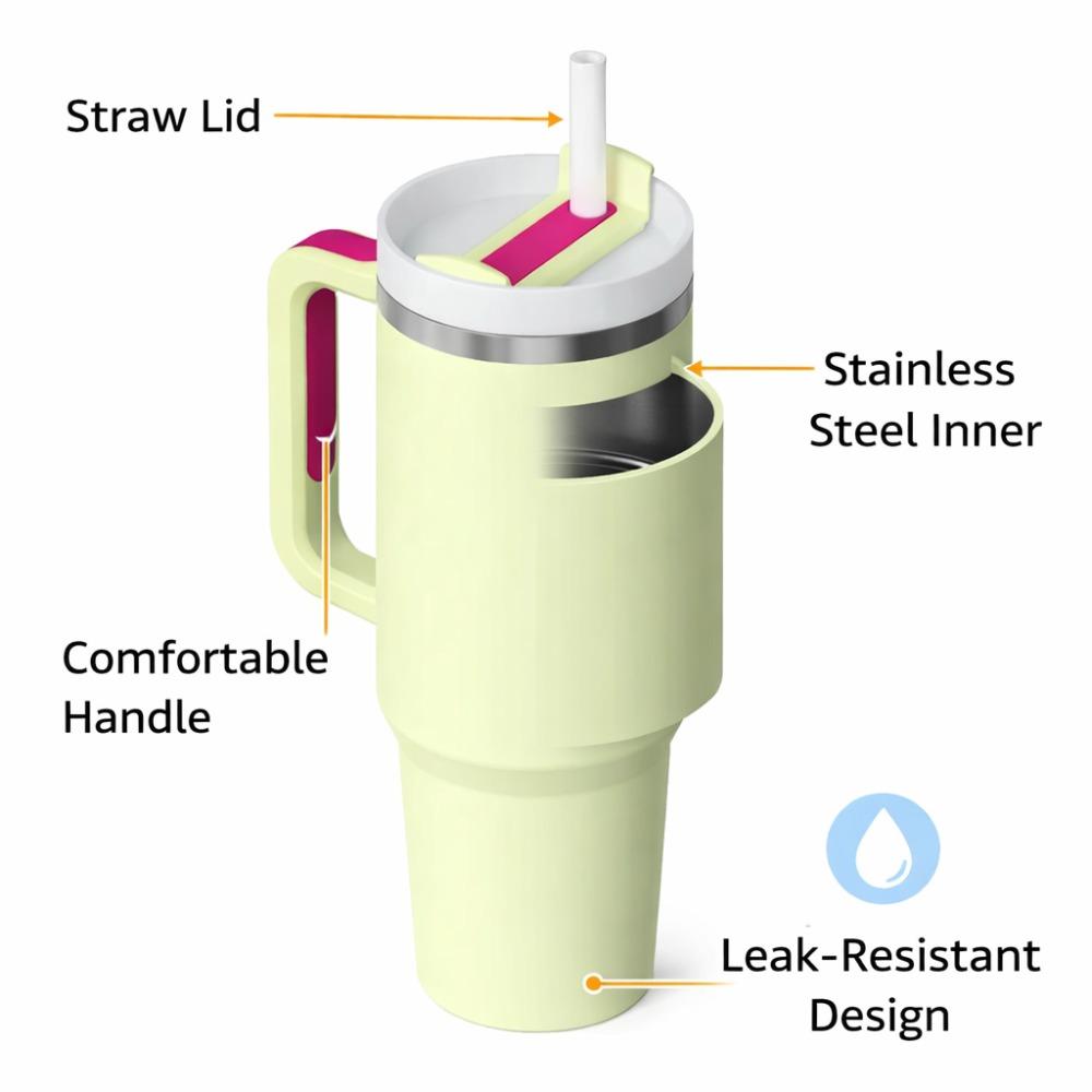 Insulated Tumbler with Handle and Straw Lid, 40oz Large Capacity Travel Mug, Stainless Steel Vacuum Cup for Cold Drinks