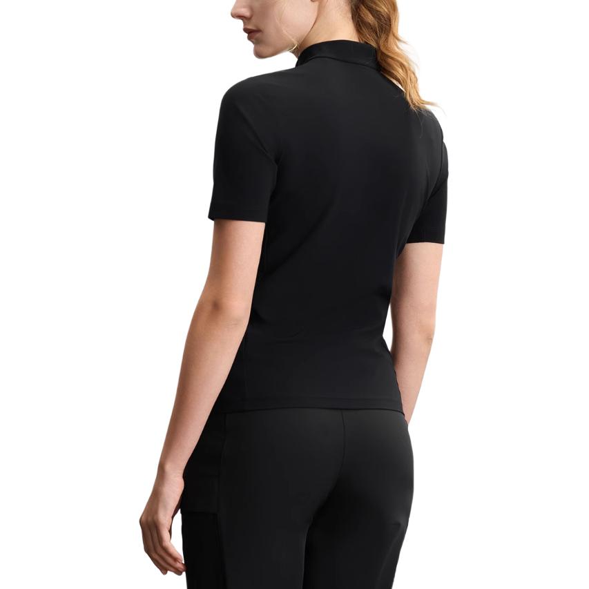 FILA Explorer Training Stand Collar Half Zip Short Sleeve T-Shirt Women Tops Deep-Black A11W527114F-BK