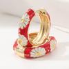 Vintage Artificial Enamel Red Flower Golden Plated Hoops Earrings for Women  Holiday Party Jewelry Exquisite Accessories