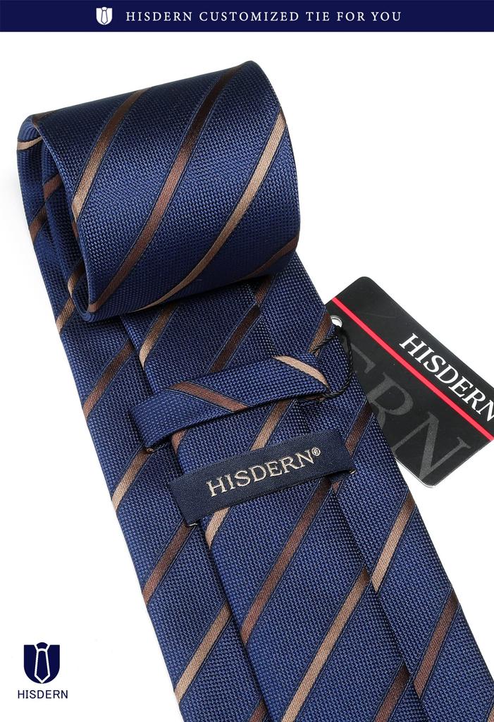 [HISDERN] Business Necktie for Men, Blue, Wedding, Tie and Pocket Square Set, Formal, Striped Pattern, Necktie for Job Hunting, Interviews, Entrance