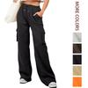 Women's Solid Color Drawstring High Waist Cargo Pocket Wide Leg Sweatpants Casual Loose Fit Sport Trousers