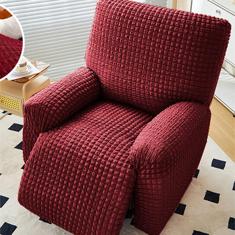Seersucker Plaid Full-wrap Recliner Chair Cover Solid Color Armchair Cover Anti-slip Single Sofa Protector for Home Hotel Decor