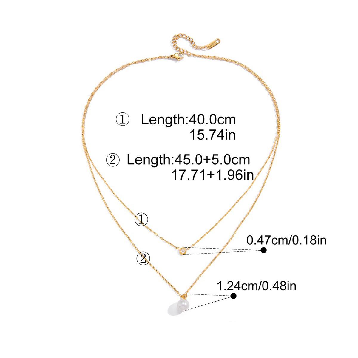 

Yori Fashion White Cubic Zirconia Imitation Pearl Pendant Double Necklace Fashion Sweater Thin Chain Autumn Winter Jewelry