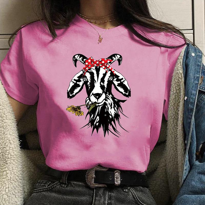 Cute Goat Pattern Printed T-Shirt Women's Goat Harajuku T-Shirt Summer Cool Fashion Women's Tops
