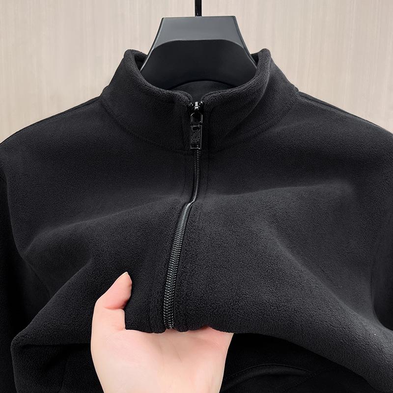 Men's Fleece Zip-Up Cardigan – High Neck, Warm & Thick for Autumn/Winter