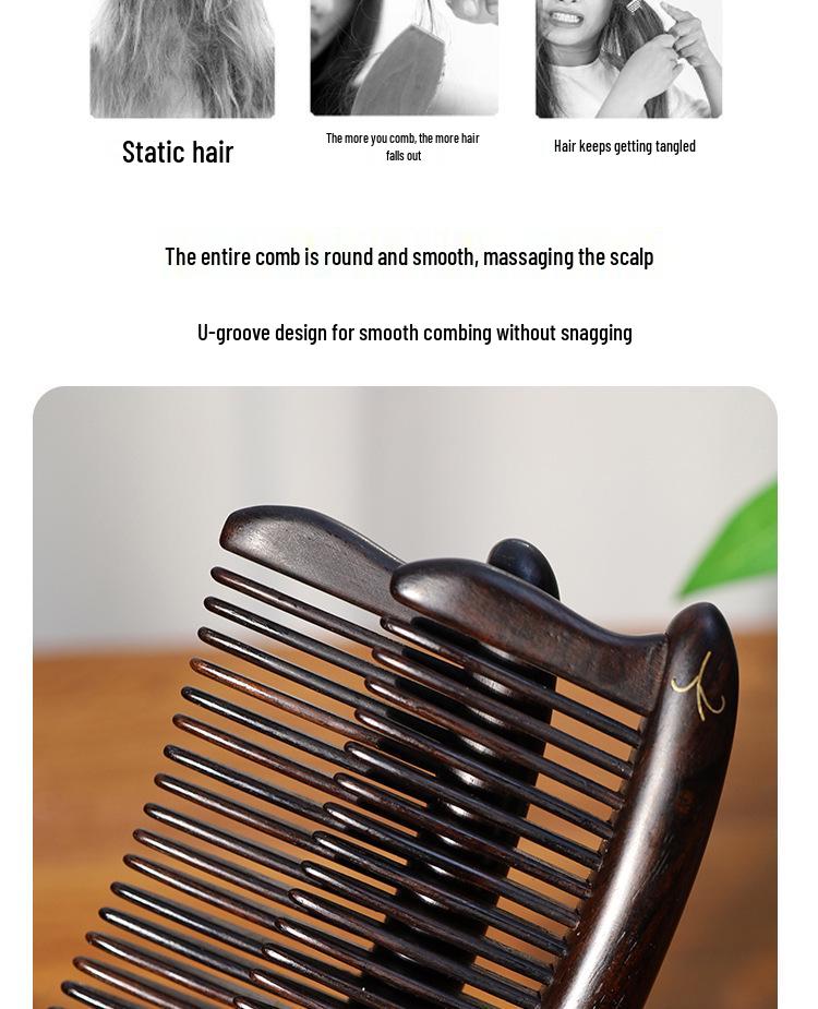 Heart-Shaped Cloisonné Copper and Zitan Wood Comb with Mortise and Tenon Jointing – Handmade for Smooth Hair