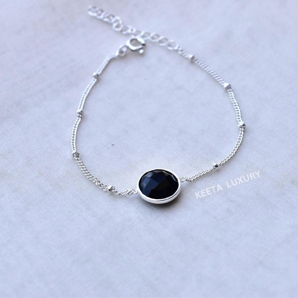 Genuine Black Onyx Bracelet Onyx Chain Bracelet for Women Black Stone Bracelet Silver Chain Bracelet Friendship Bracelets Gifts Idea