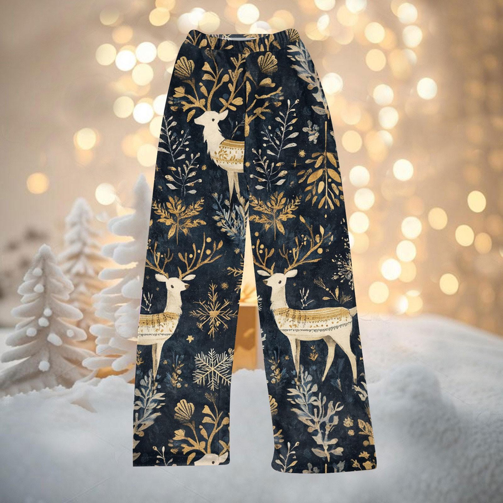

Женские зимние брюки, длинные брюки, рождественские принтованные брюки L тёмно-синий