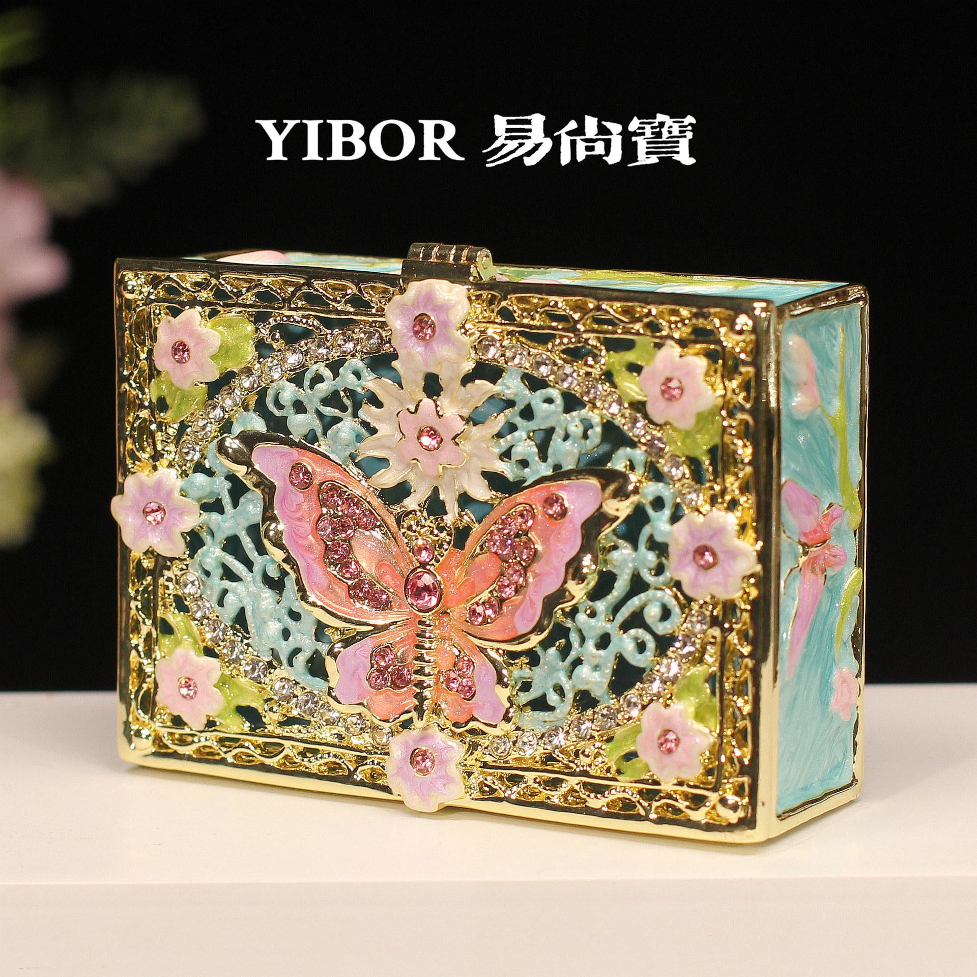 

Metal Cloisonne Butterfly Jewelry Box, Square Light Luxury Vanity Organizer, Creative Home Decor Craft Figurine 7.8x5.5x2.5cm синій