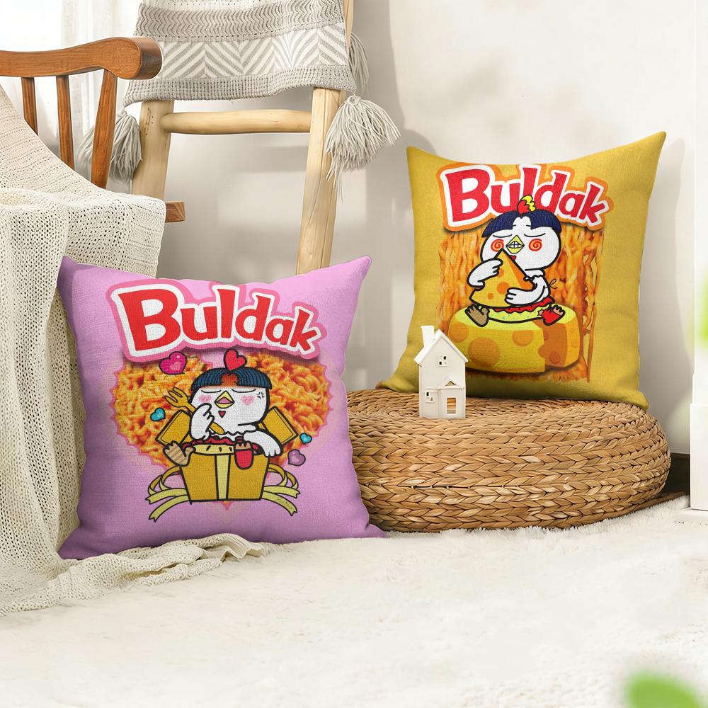 Kwaii Anime BBuldak RameSn Cushion Cover Natural Linen Organic Fabric DoubleSided Printing Sofa Home Decor Gift Pillow Case
