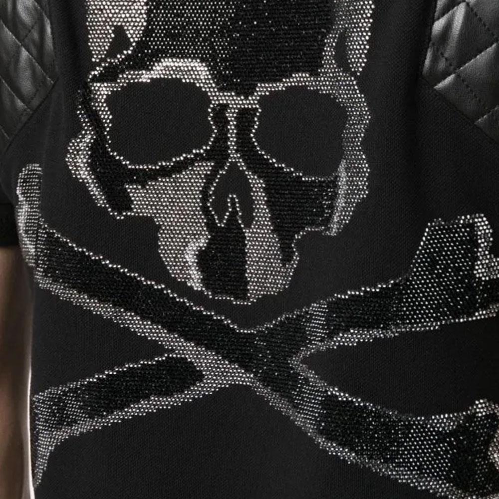 Philipp Plein Skull & Bones Rhinestone-embellished Polo Shirt AACC-MTK6559-PTE003N-02