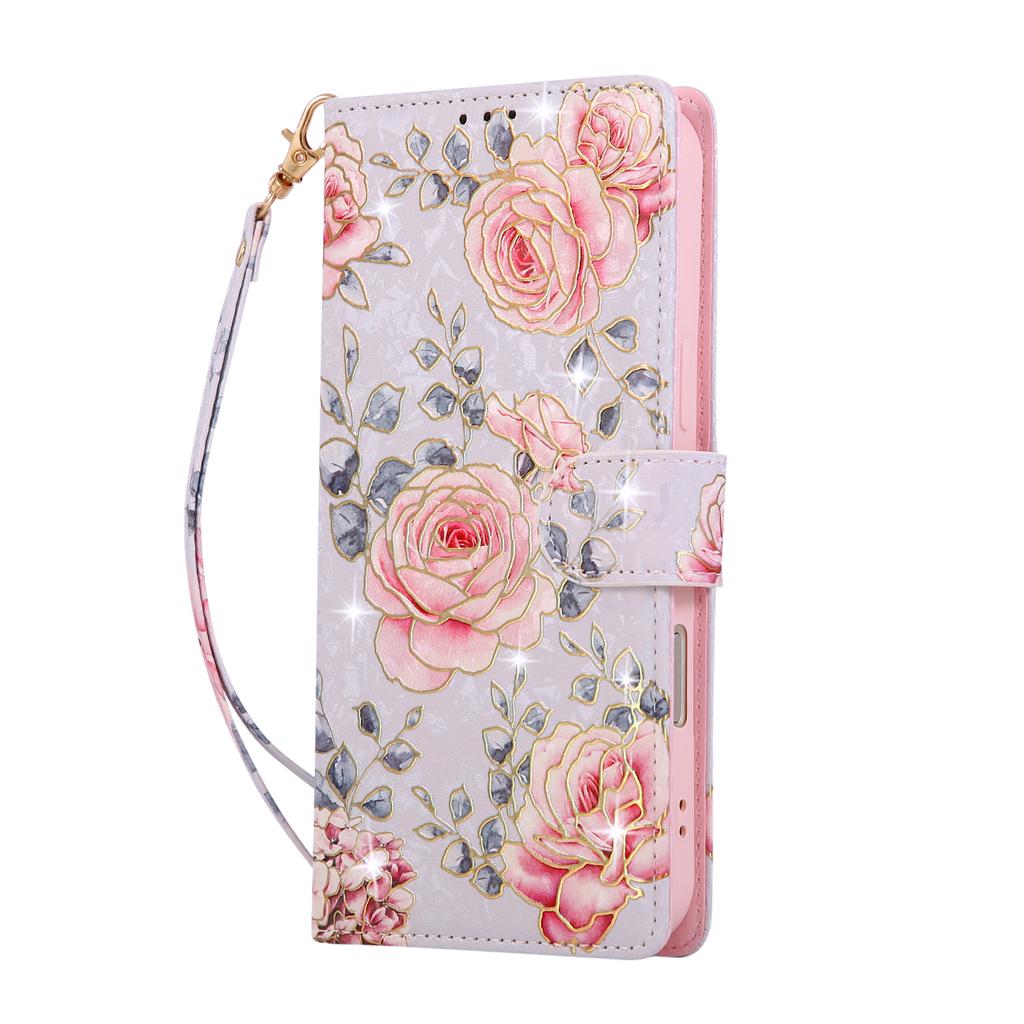 For iPhone 17 Air Case RFID Blocking Flower Leather Phone Cover with Wrist Strap