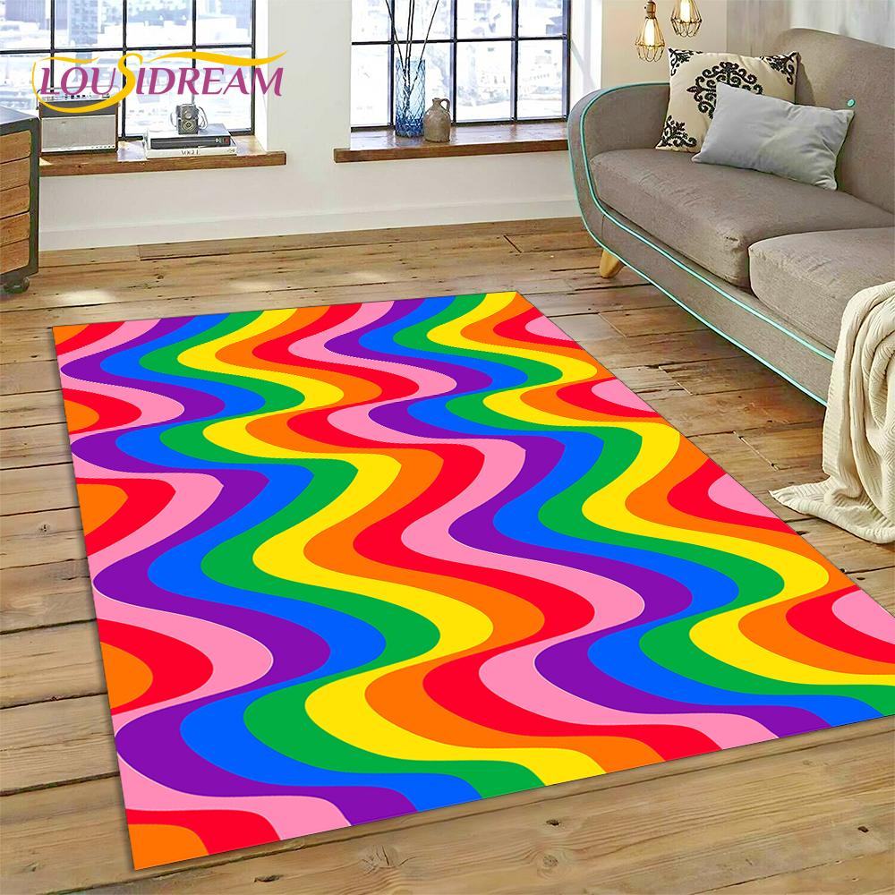 Rainbow 3D Colour Illusion Cartoon Rug Carpet for Living Room Bedroom Home Decor,Floor Mat Non-slip Decoration for Sofa Doormat