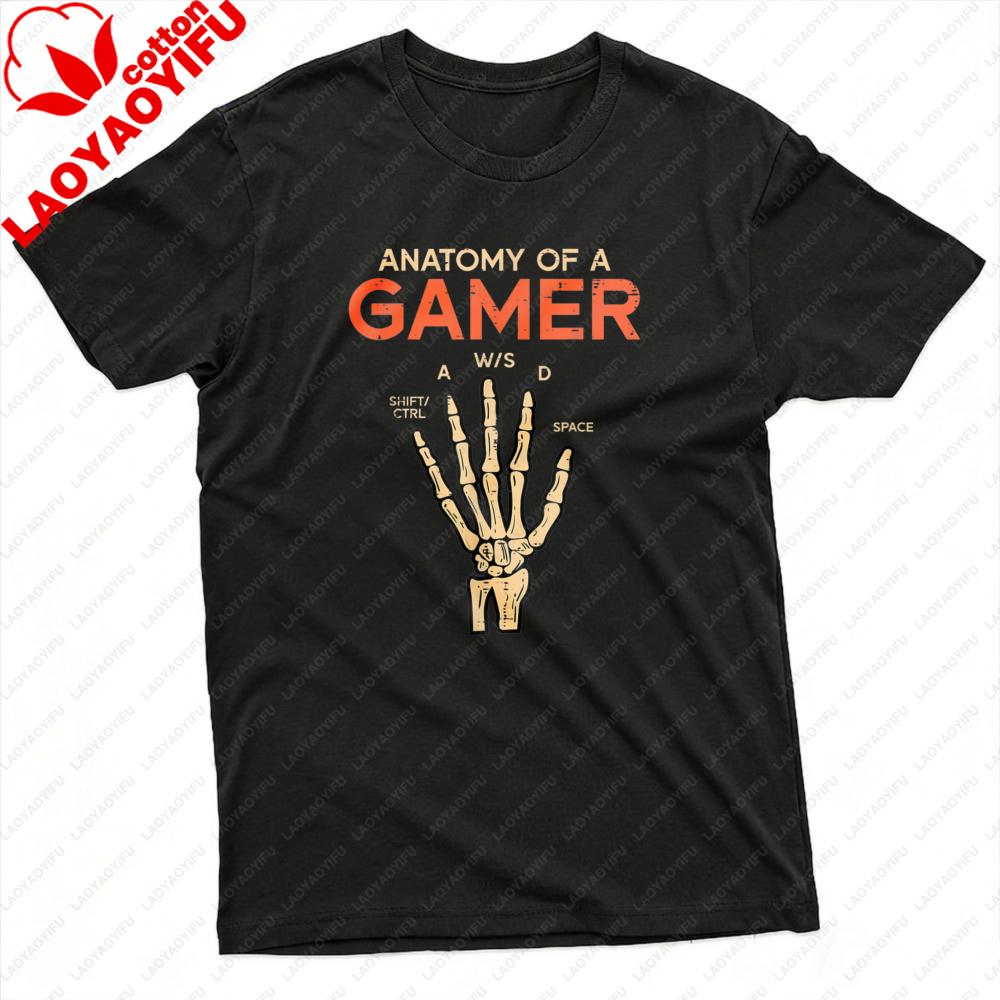 Anatomy of A Gamer Skeleton Hand Gaming Keyboard Keys Men TShirt Cotton Summer Short Sleeve Casual Fashion Gamers Tops S