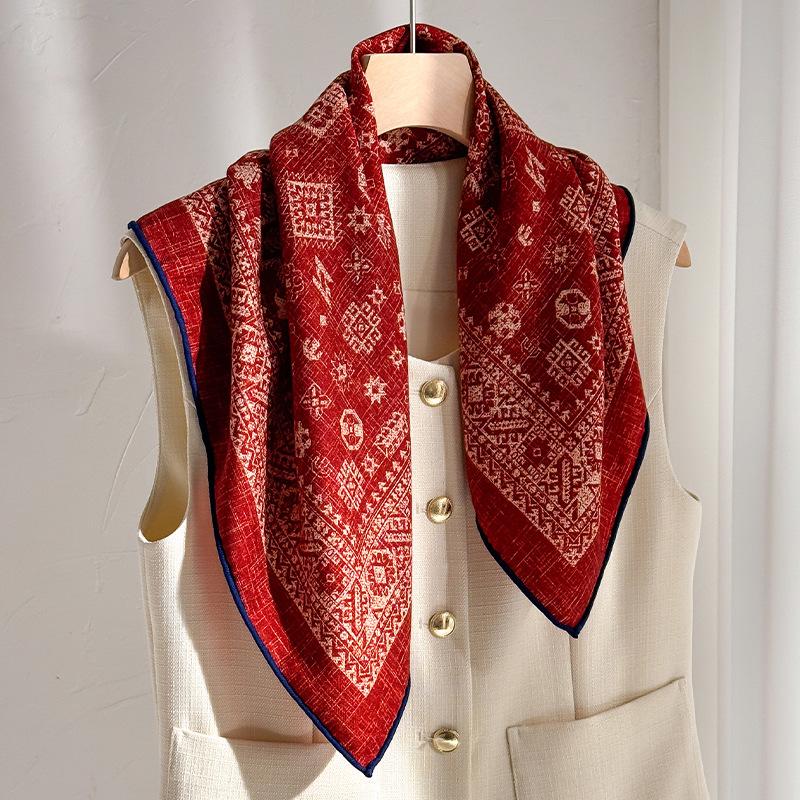 Fashion 70% Wool 30% Real Silk Scarf For Women Bandana Square Scarves Kerchief Elegant Summer Beach High Quality Hijab Foulard