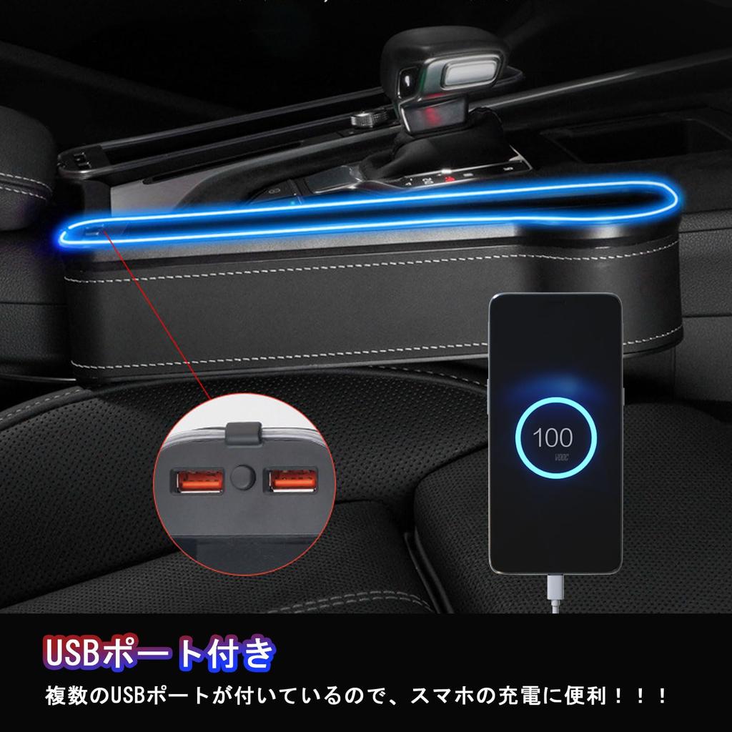 POWER PANDA Improved Car Side Car Seat Gap Storage Auto Seat Pocket with Drink USB and Changing LED Side Seat Storage Console Storage Case for Driver