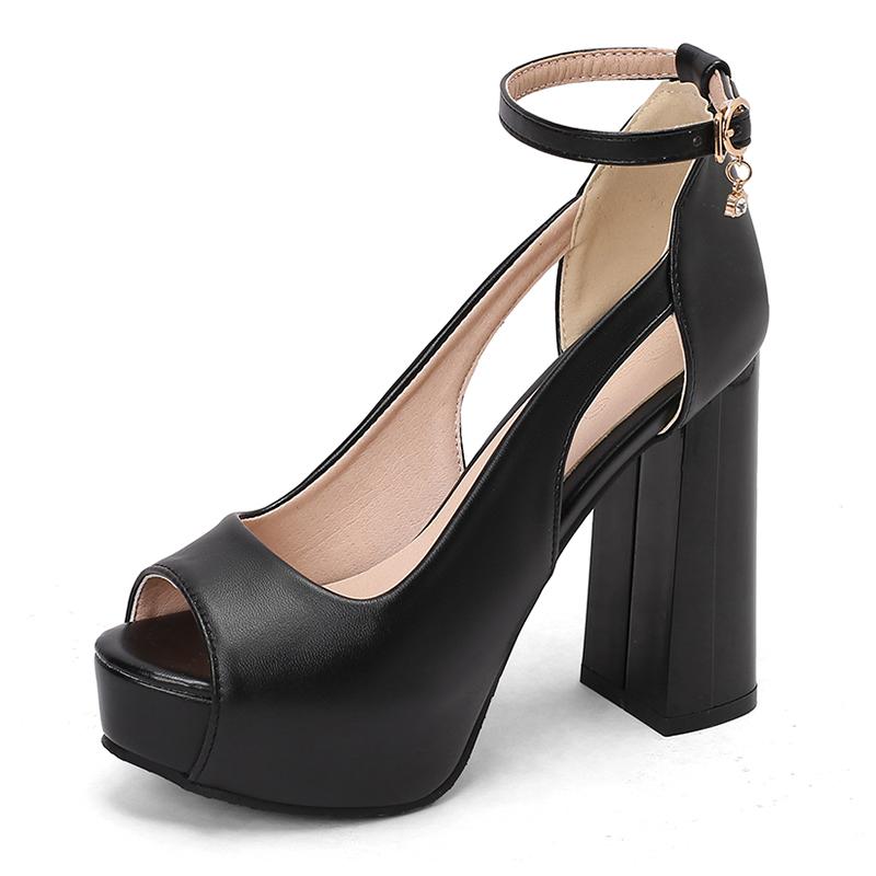 

Женские босоножки на высоком каблуке, сексуальные, в европейском и американском стиле, весна-лето, новые, водонепроницаемые, на толстом каблуке, большого размера, с рисунком «рыбий рот» 38