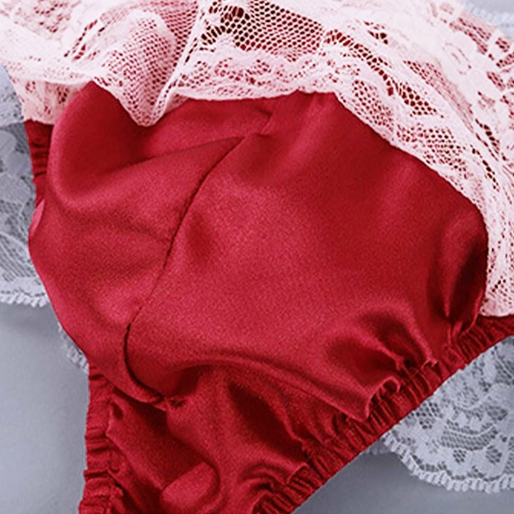 Men Sissy Lace See Through Panties Sexy Satin Thong Briefs Underwear