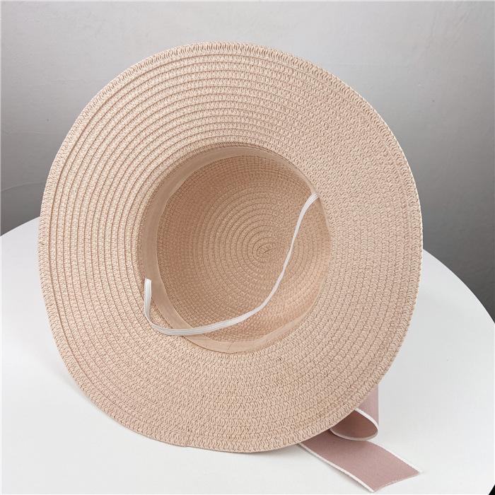 Hat women's spring summer versatile travel ribbon bow streamer big eaves hat sun protection big edge straw hat
