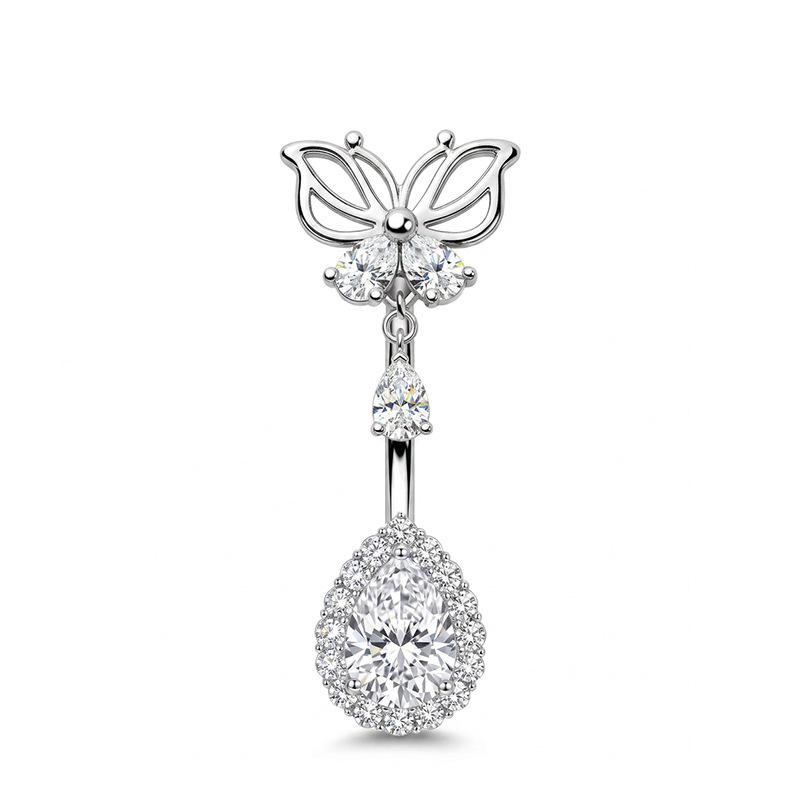 Minimalist Butterfly Belly Button Rings Inlaid Shiny Cubic Zirconia Hypoallergenic Steel for Women Everyday Wear Piercing Jewelry