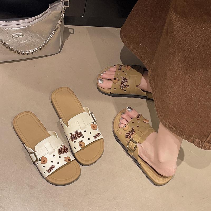 Flat-bottomed slippers women's new outer wear summer hollow soft bottom one-word drag with skirt high-end sandals