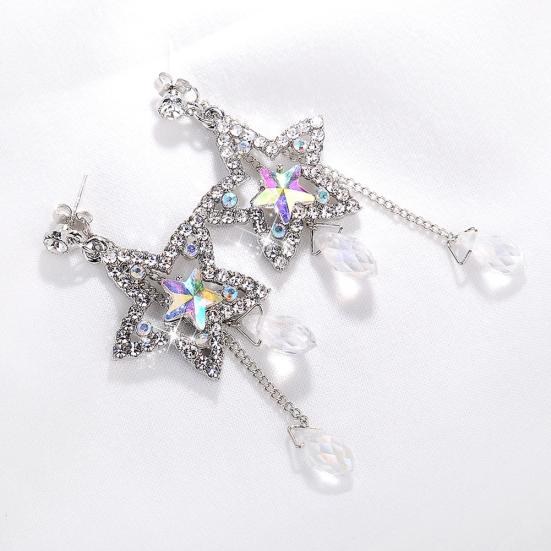 Shiny Rhinestone Hollow Star Tassel Dangle Stud Earrings Women Jewelry