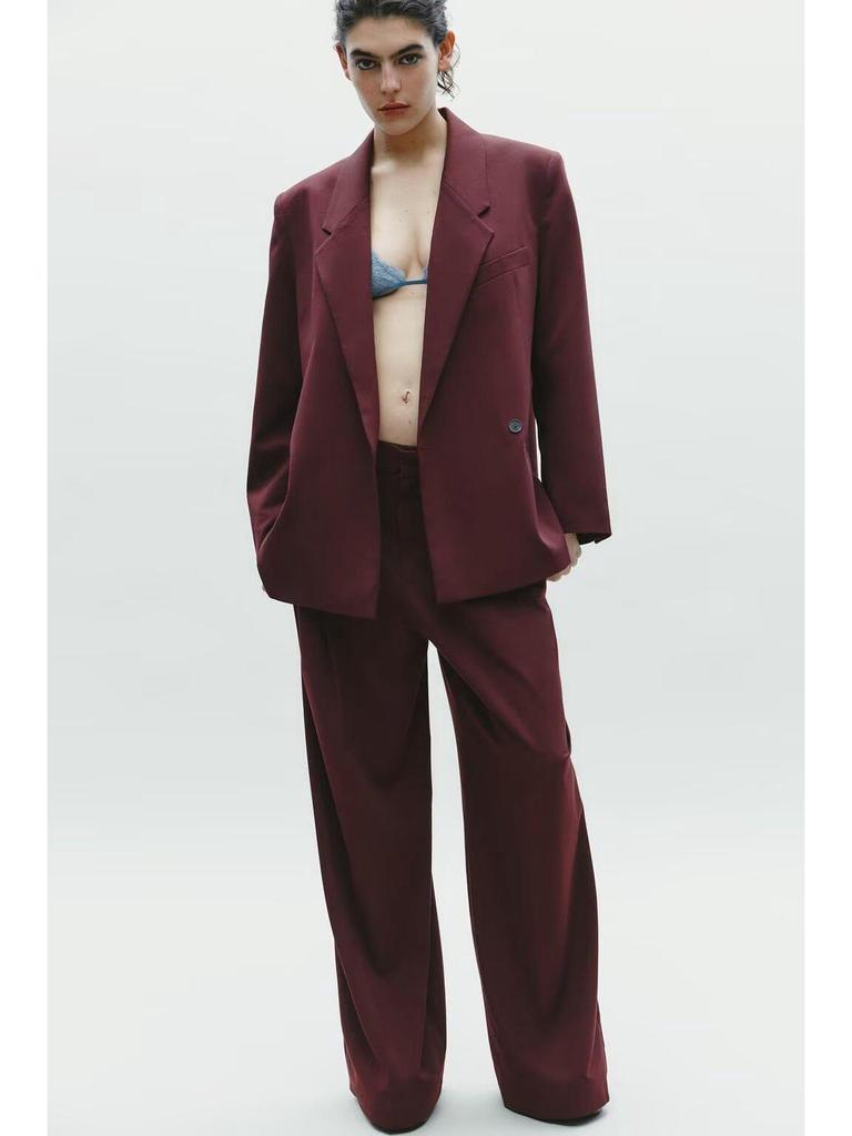 2025 Women's Double-Breasted Suit Jacket & High-Waisted Pants Set - European & American Casual Style