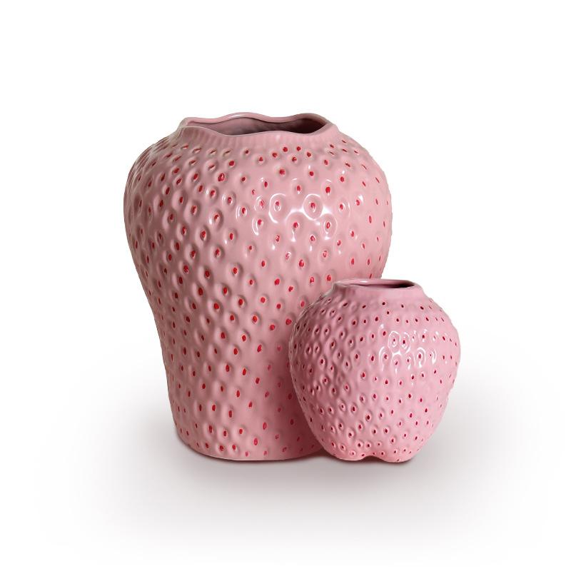Strawberry Shape Ceramic Vase, High-End Hydroponic Flower Container, Nordic Minimalist Desk Decor for Living Room