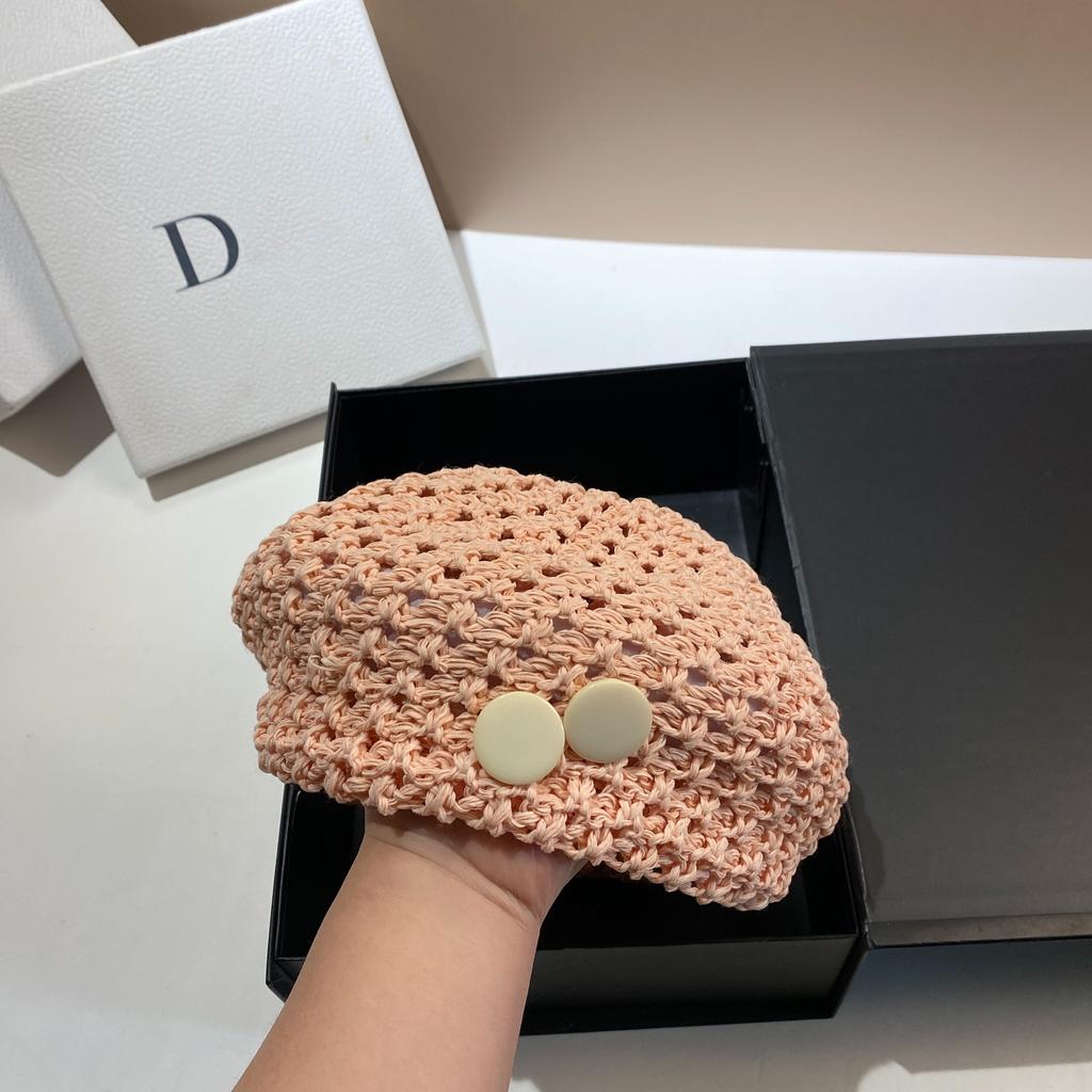 Summer Crochet Hollow Beret Internet Celebrity Fashionable Button Octagonal Hat Outdoor Simple Versatile Painter Hat Female