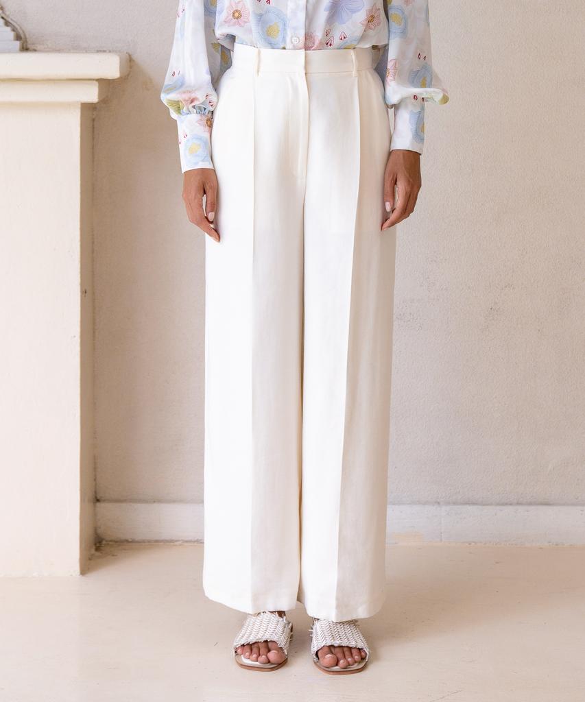 Loe Skye Cream Wide-Leg Bamboo Pants