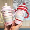 Pink Girl Heart Insulated Travel Mug With Handle And Straw For Daily Hydration