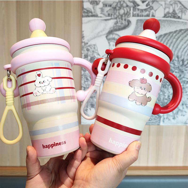 Pink Girl Heart Insulated Travel Mug With Handle And Straw For Daily Hydration