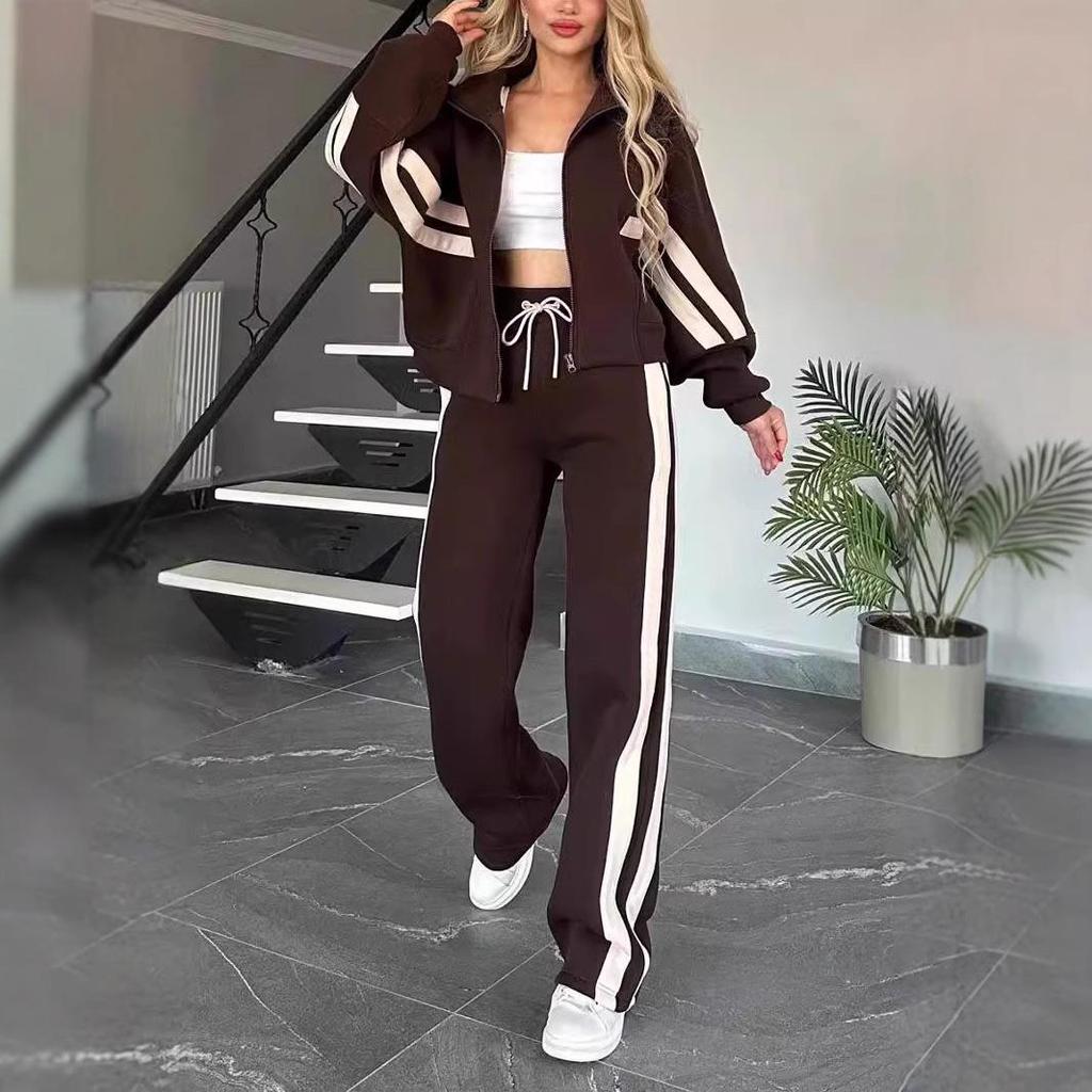 2024 Autumn/Winter Women's Striped Zip-Up Jacket & Sporty Set