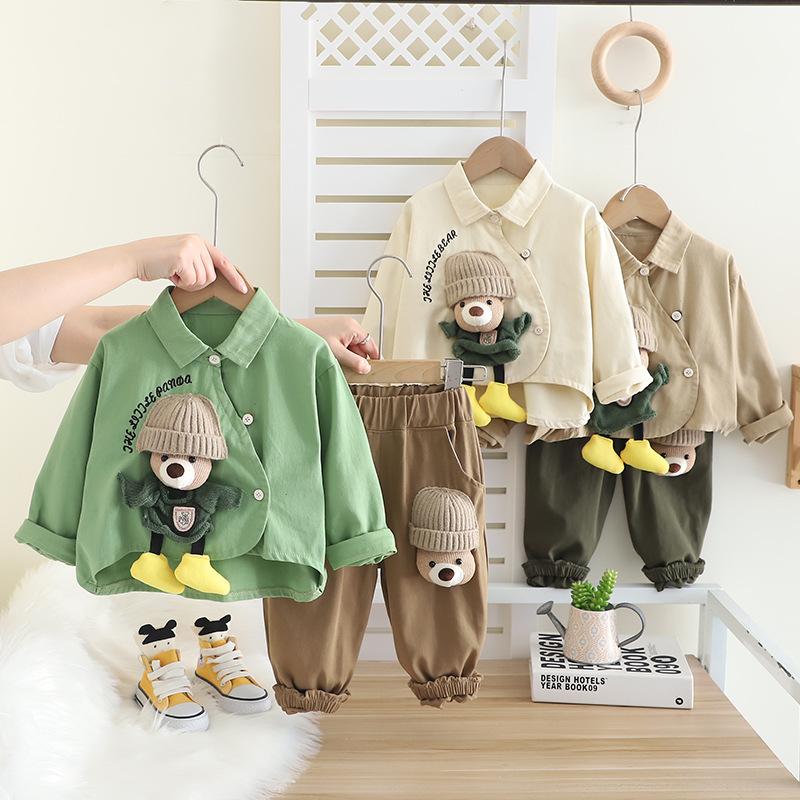 Baby Bear Shirt & Pants Set – Cute Cotton Spring Outfit for Toddler Boys, Teddy Bear Print 2-Piece Clothes