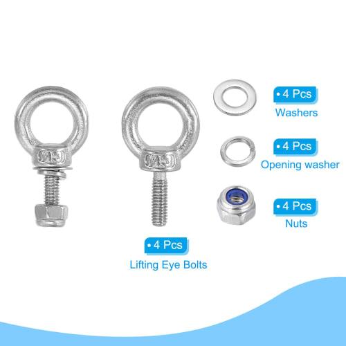 PATIKIL M3 Eye Bolts, 9mm Thread Length, 304 Stainless Steel, External Threads, Hex Nuts, Gaskets, and Flat Washers, for Hanging Chains and Wire Ropes