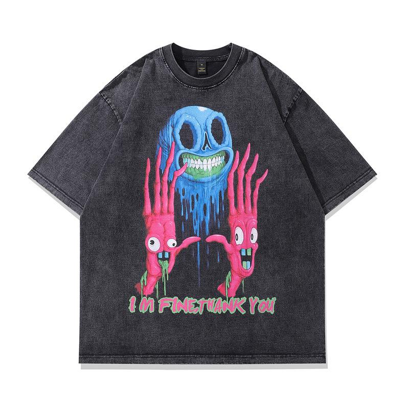 Europäische Und Amerikanische High Street Trendmarke Kurzärmeliges T-Shirt Personalisierter Trend Direktdruck Locker Gewaschenes Unterhemd Herren