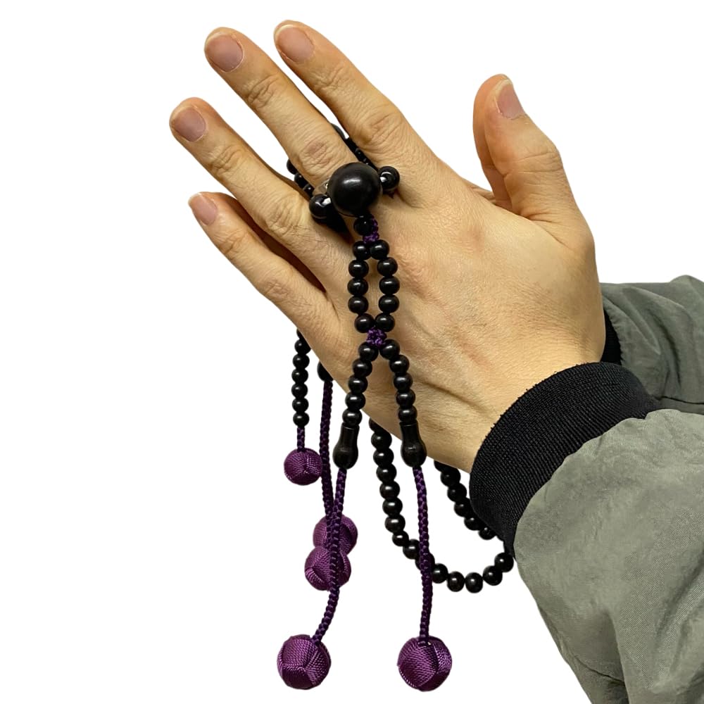 MERAVIGLIOSO Rosario di Loto Setta Nichiren Shaku2 Stile Hon Perline di Preghiera Ebano Doppie Perline di Preghiera 108 Perline Sacchetto Porta Rosario di Loto Incluso Naturale