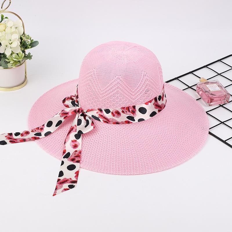 Sweet Summer Big Brim Sunscreen Sunshade Beach Hat Bow Streamer UV Protection Straw Sun Hat