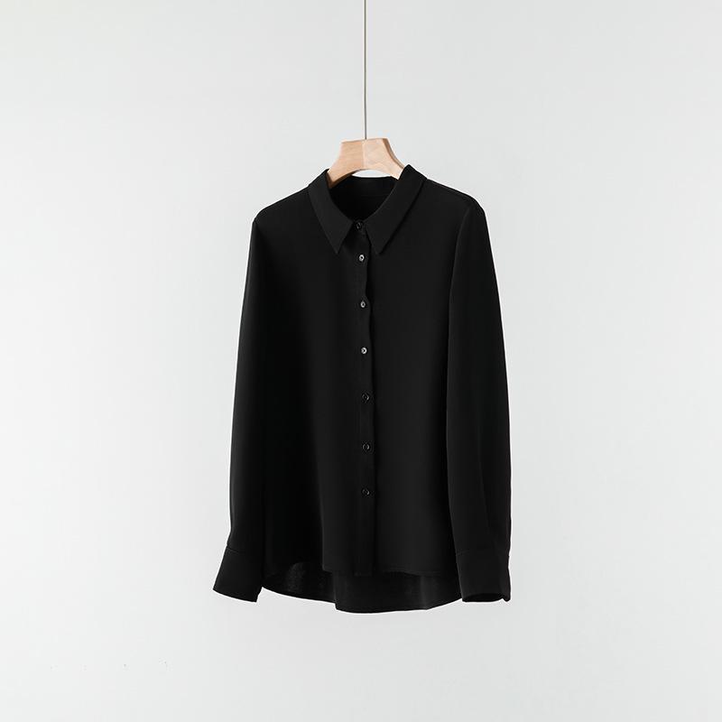 2025 Spring Women's Long Sleeve Silk Blouse - Luxurious Mulberry Solid Color Shirt