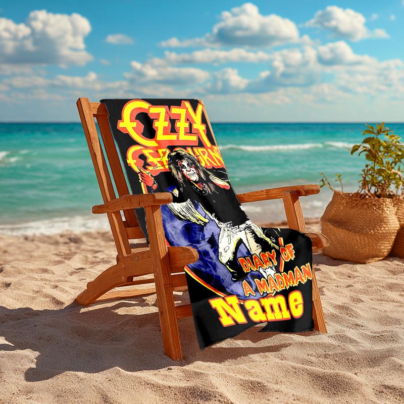 Personalized customized proof beach towel with rock Ozzy Osbourne pattern - soft, absorbent,quick-drying,perfect swimming,camping&bathing
