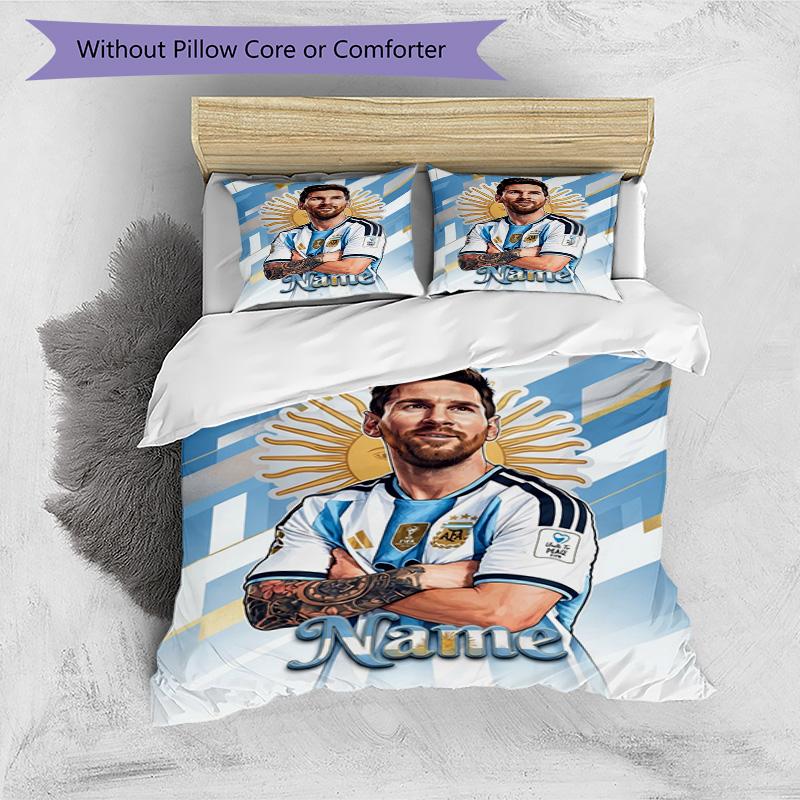 Messi Argentina Football Legend Personalized Name Bedding Set,Premium Bed Linen for Bedroom Home Decoration,Perfect Collectible Gift for Messi Fans,Ea