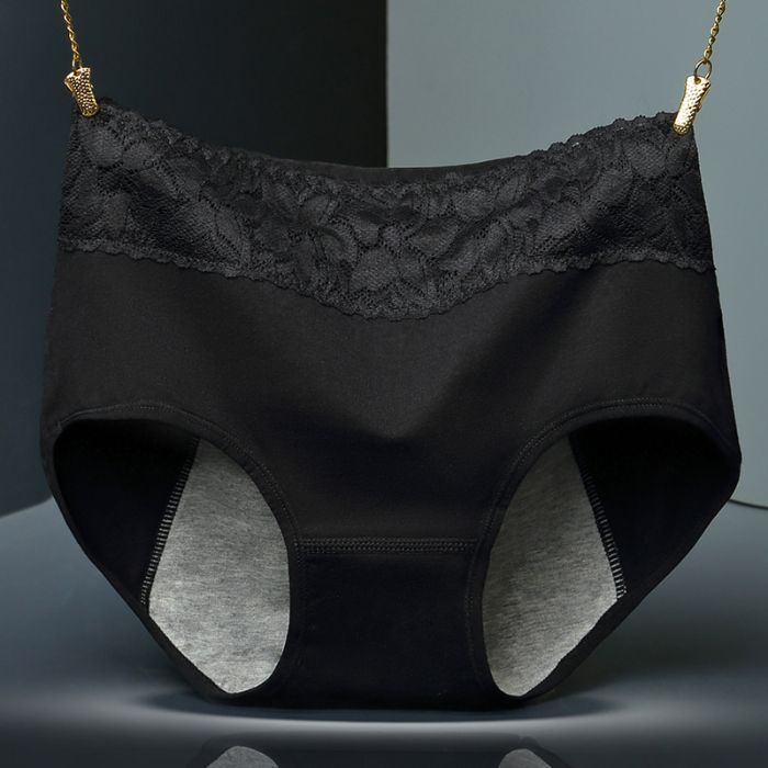 Ladies Spring and Autumn Lace Pure Cotton Period Side Leakage Prevention Mid Waist Triangle Briefs