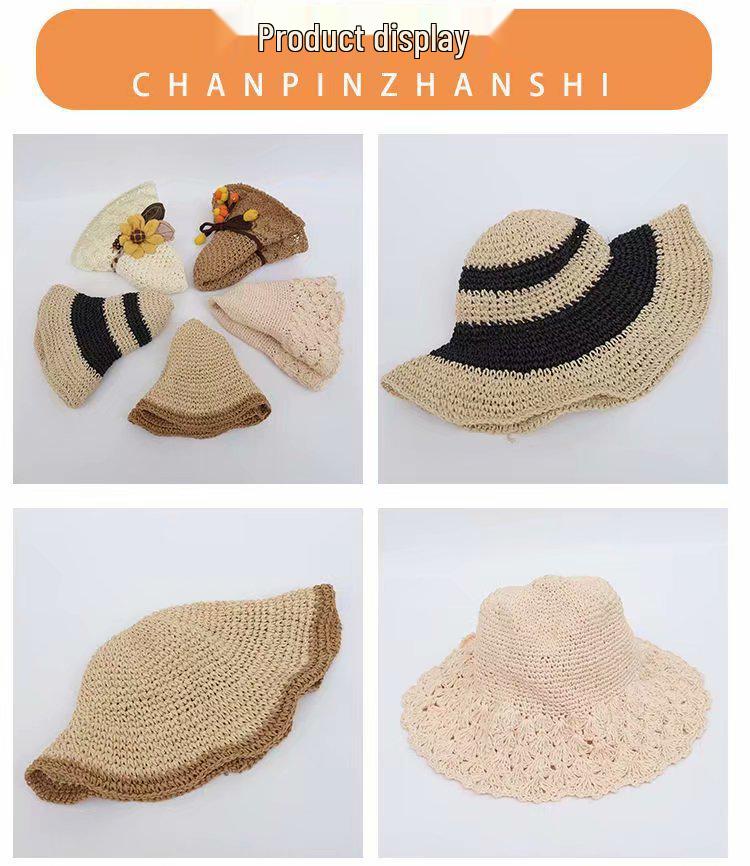 Sombrero de Verano de Paja de Rafia Tejido a Mano - Hilo de Seda Helada Ligero, Protección Solar Transpirable