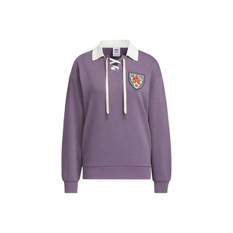 adidas Polo Collar Long Sleeve Sweatshirt Women s Dark Grey Violet S