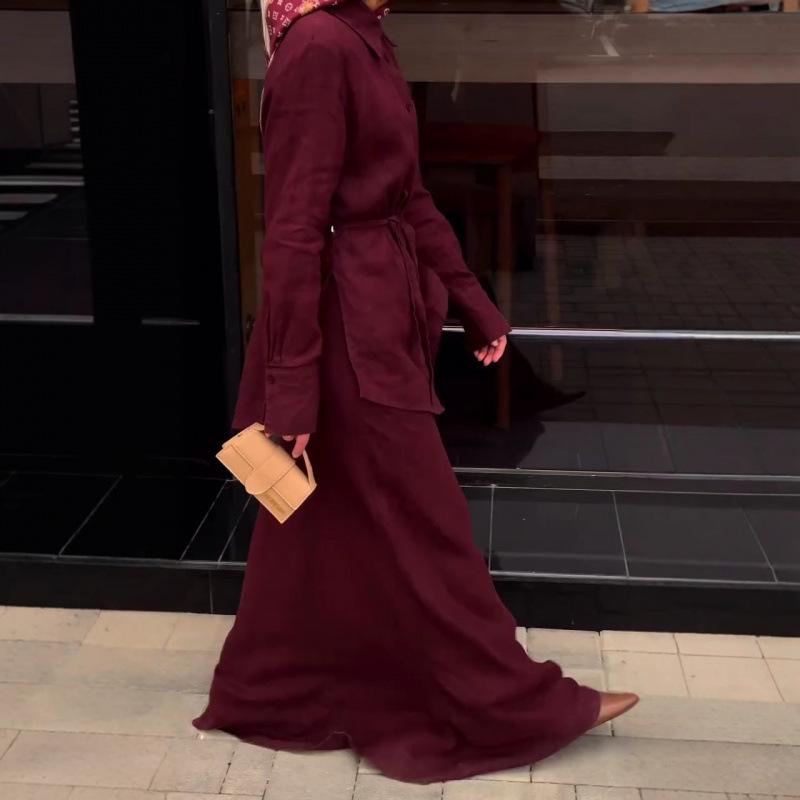 2025 Autumn Elegant Purple Long Sleeve Tie-up Dress