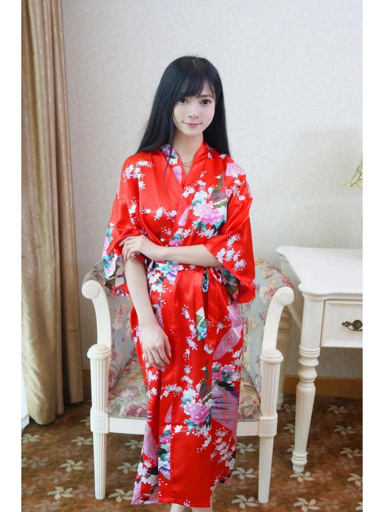 Damen Übergröße Pfau Tang Anzug Seiden-Ausgabe Bademantel Pyjama